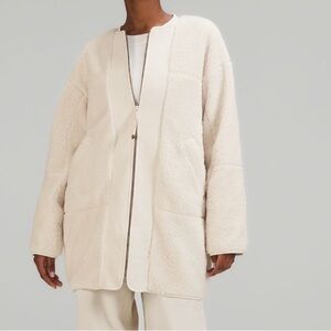 Lululemon Collarless Sherpa Textured Fleece Full Zip Coat Jacket Size 14. EUC